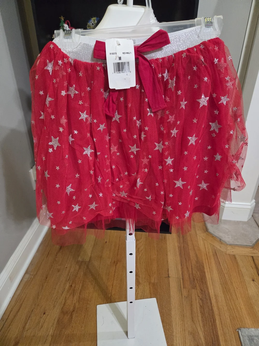 Red Star-Print Tulle Skirt with Bow